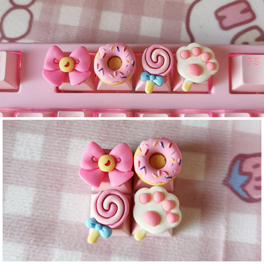4Pcs Donut Dessert Cute Keycaps Set