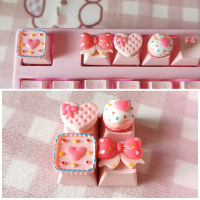 4Pcs Kawaii Cake Pink Keycaps Set